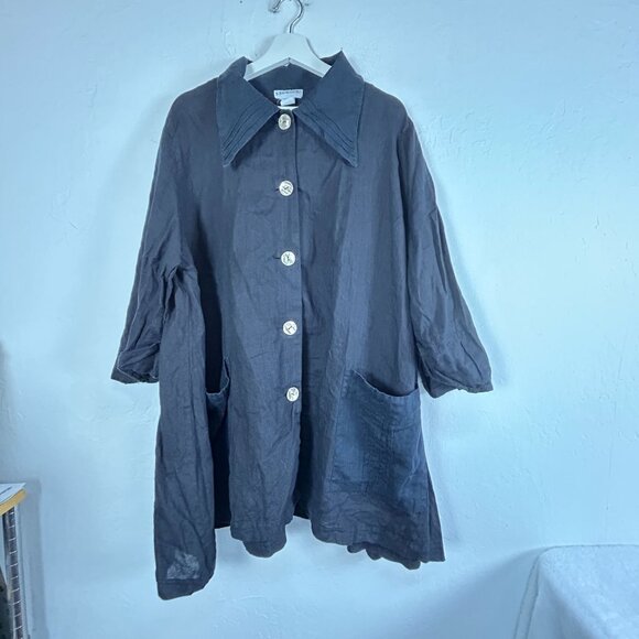B. Hadikusumo Womens Black Linen Button-Down Tunic Jacket With Pockets One Size - Picture 1 of 8